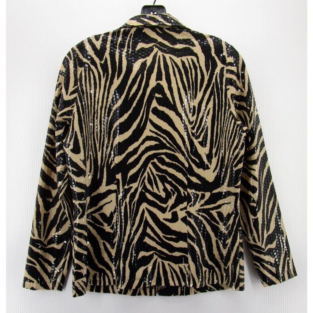 VINTAGE Misook Jacket XS Brown Full Zip Shiny Evenings Zebra Print - Picture 6 of 9